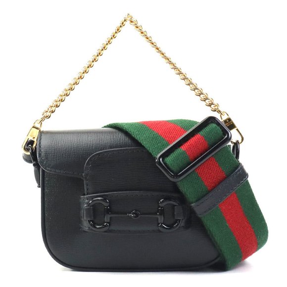 GUCCI Shoulder Bag Horsebit Leather Black Women's 726853 56180a - Picture 1 of 5